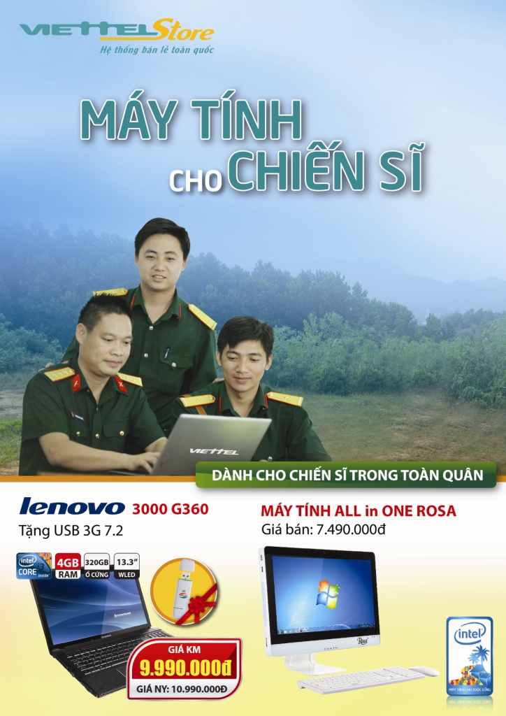 Máy tính cho chiến sỹ giảm đến 1.000.000 đồng và tặng kèm USB 3G 7.2
